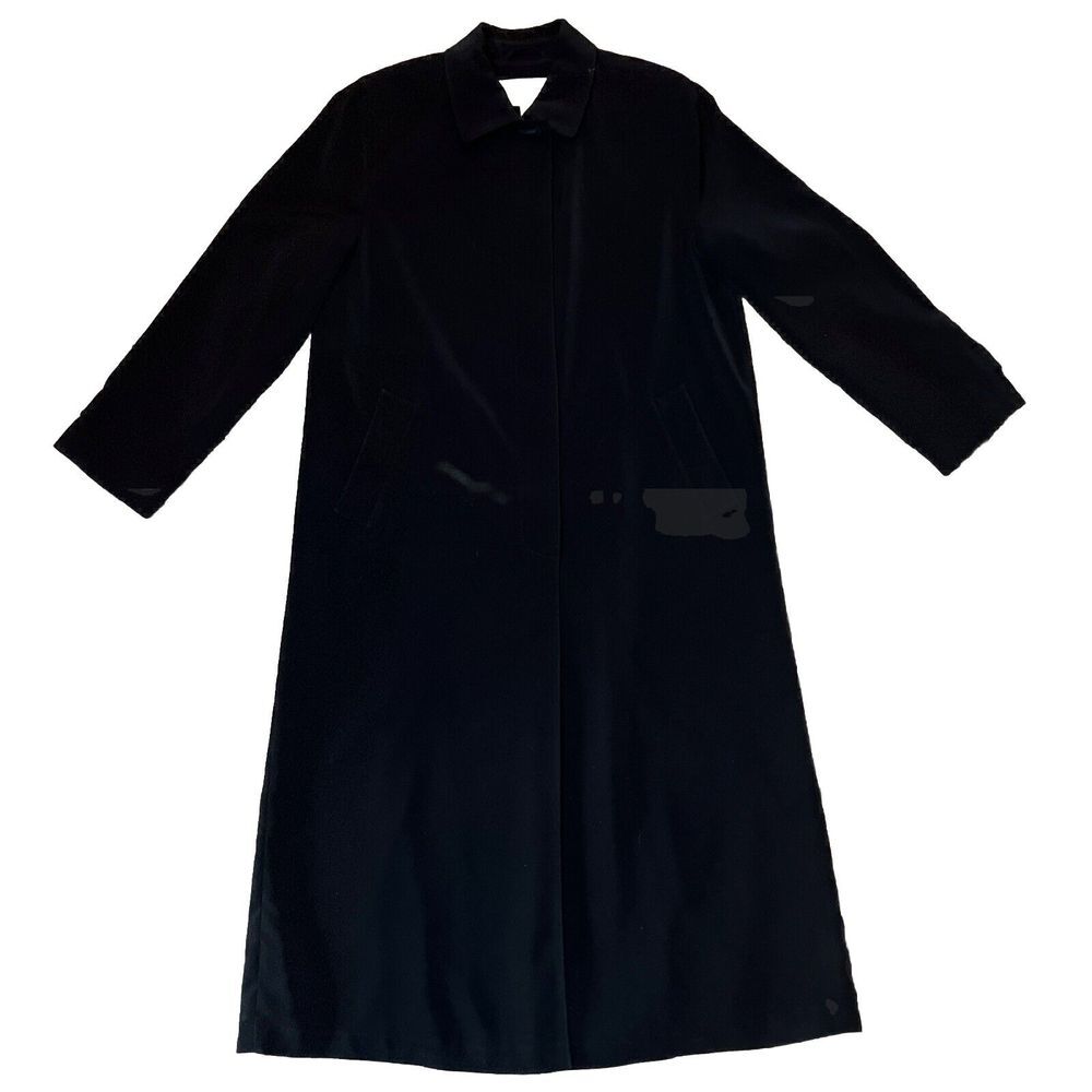 Vtg Talbots double breasted black long 51" lined-dress coat women's‎ 8 W/Split